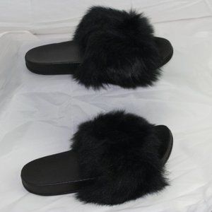 Women's Faux Fur Slides, Open Toe Cute Fur Slippers, Comfortable Fur Sandals